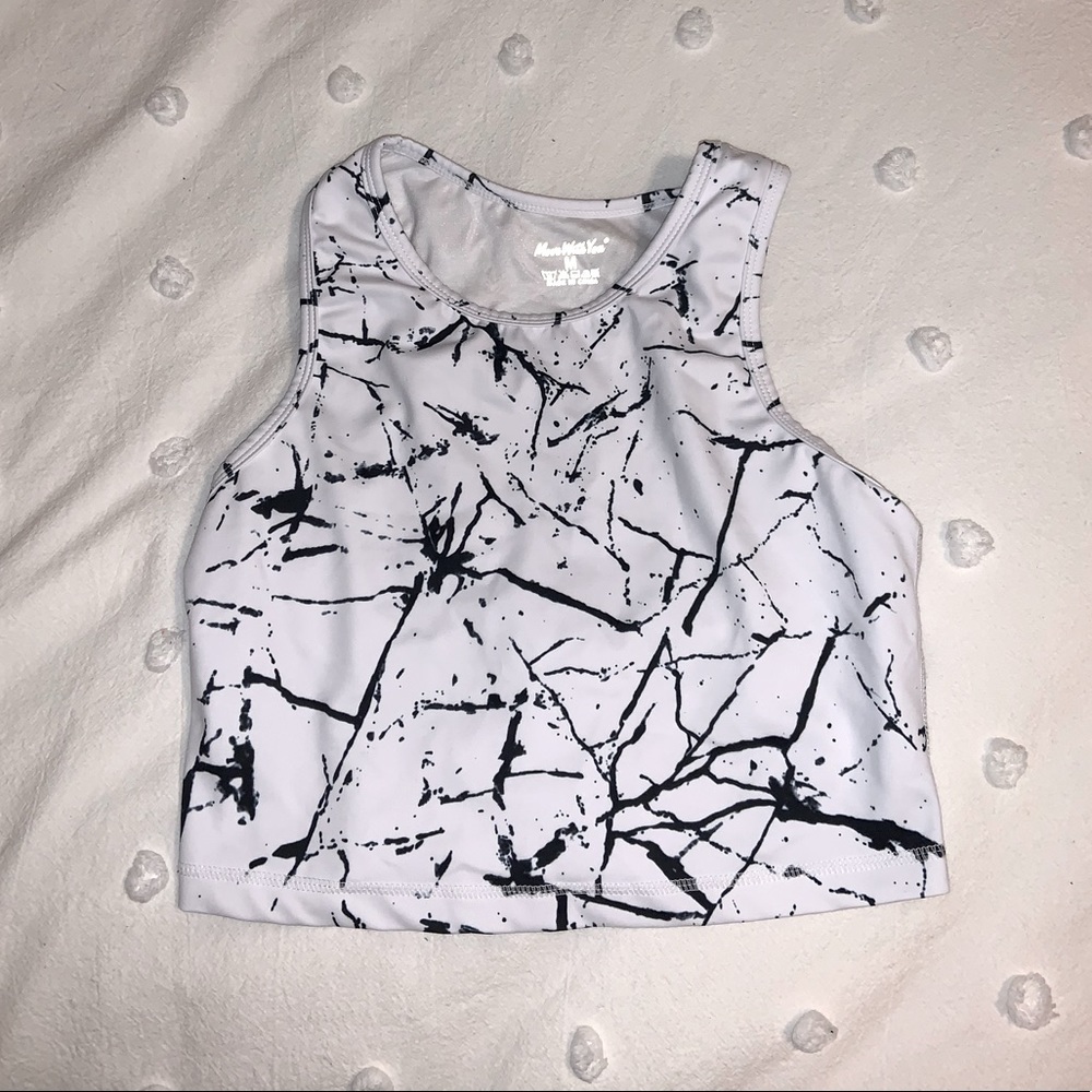 Black & white paint splatter sports bra